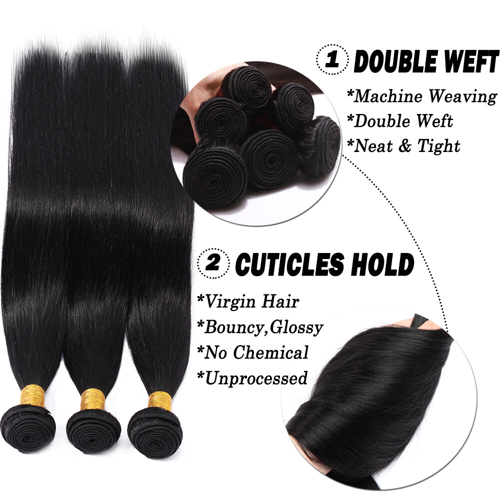 300G 1-3 Bundles Real Virgin Human Hair Extensions Weave Weft Straight Body Wavy