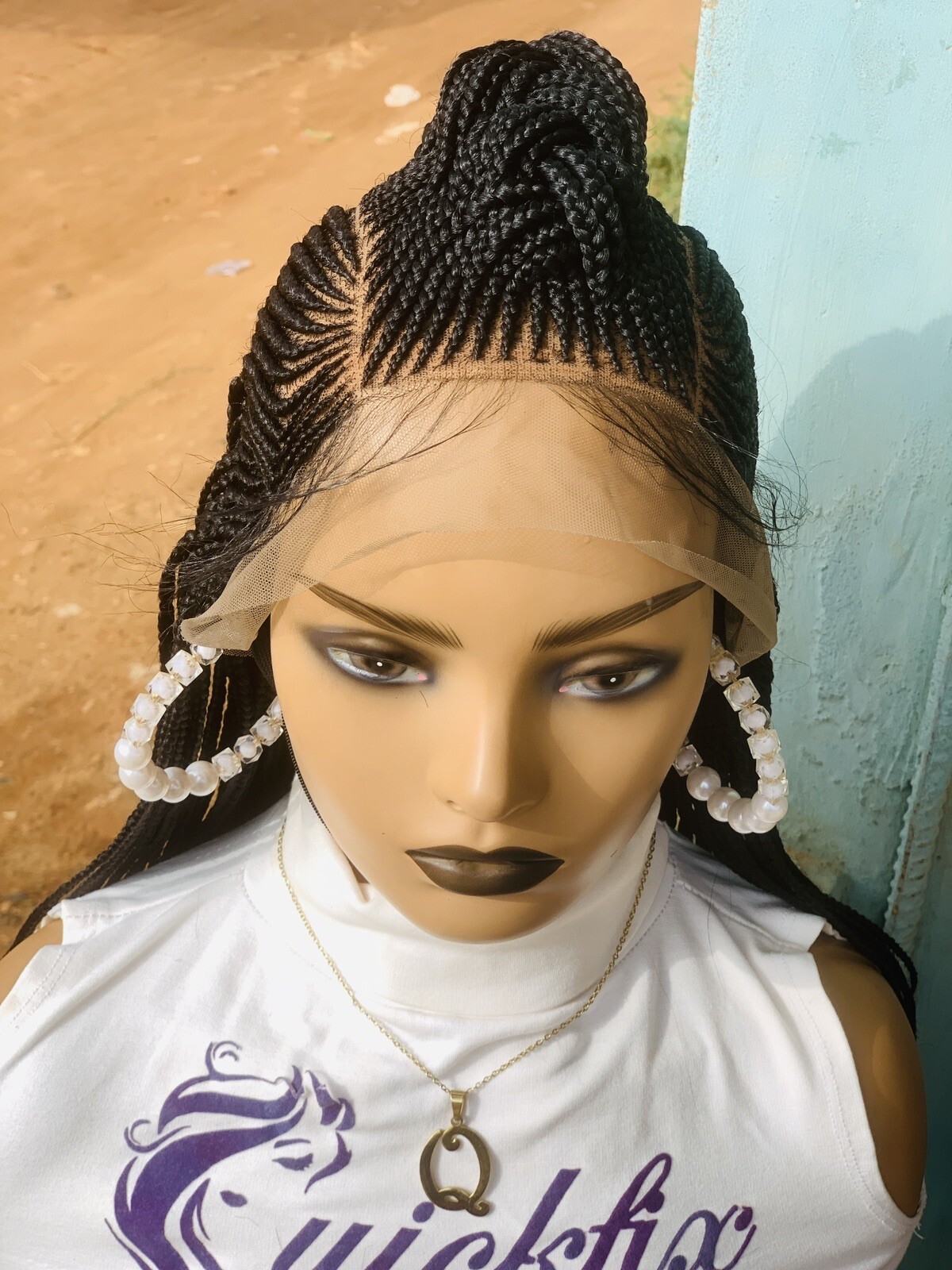 Braided Wig, Black Women Wig, Full Lace, Cornrow, Synthetic, Human Hair, Knotles