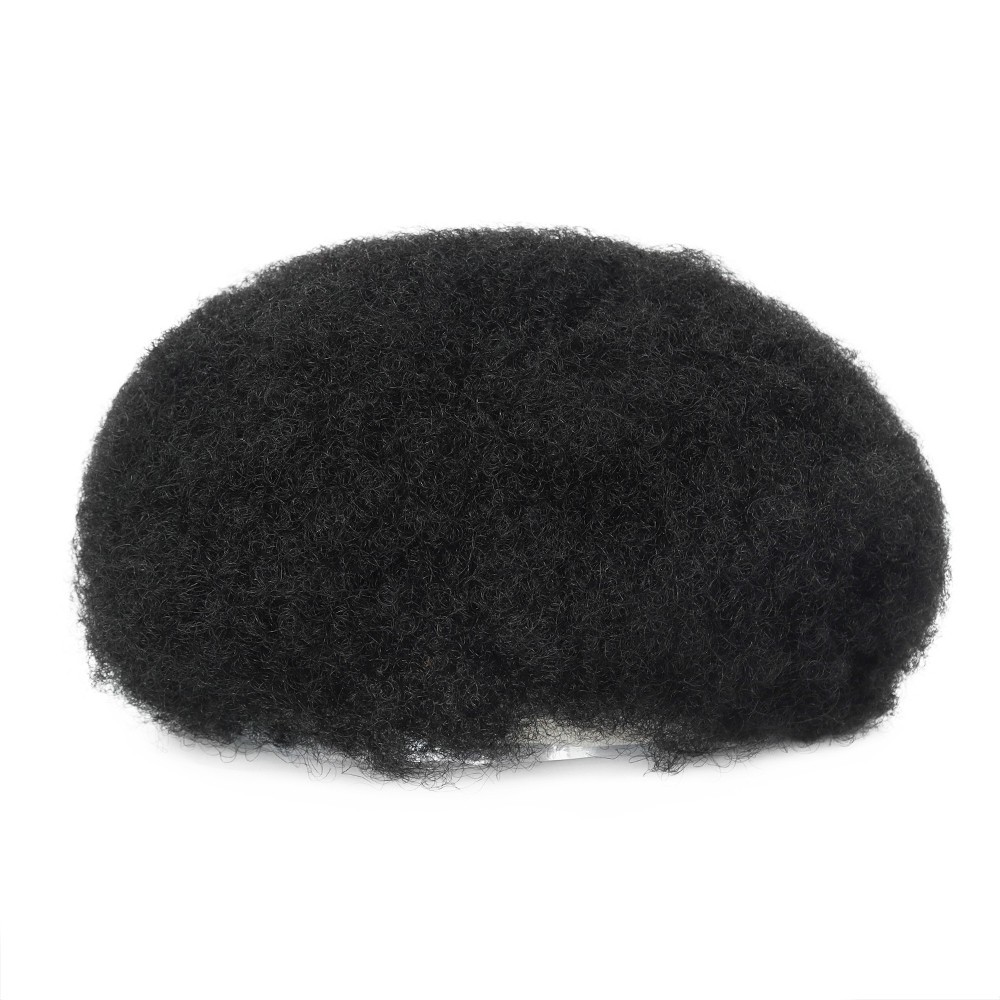 Toupee for Men Human Hair Afro Curl 6mm French Lace Wig Hair System Pieces #1