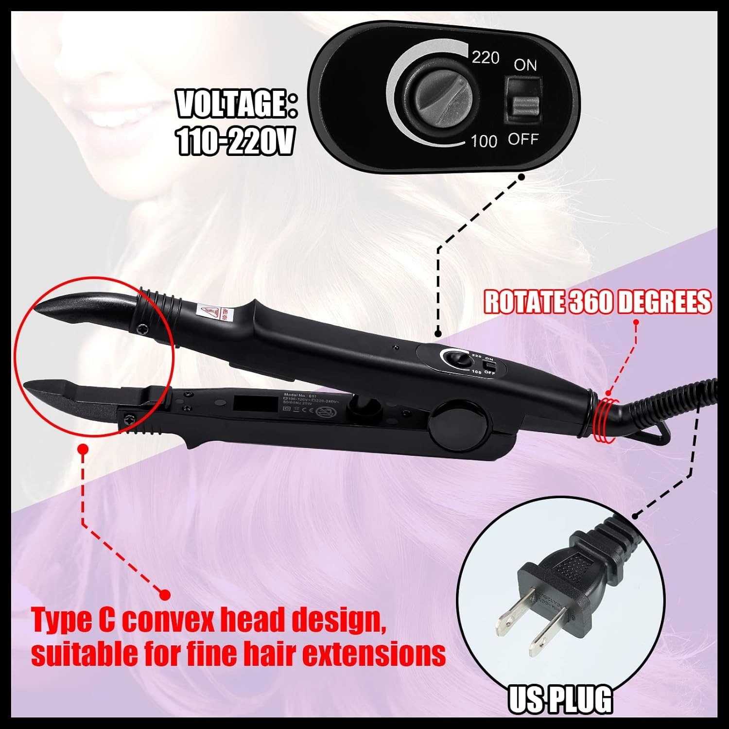 Keratin Hair Extension Kit with Heat Iron & Glue for Stunning Volume – Black