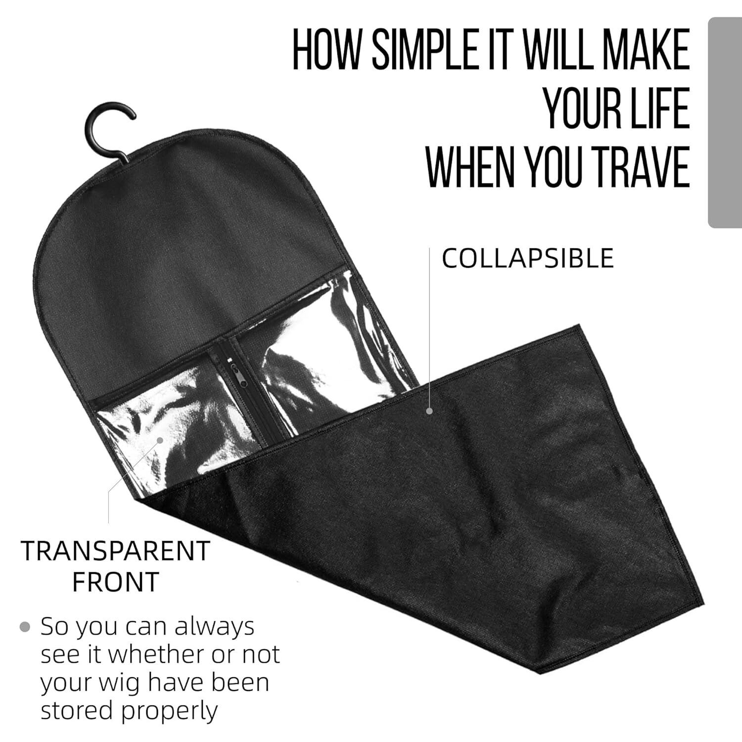 3PCS Black Wig Hook Hanger Hair Holder Storage Dust-proof Bags Non-Woven Fabric