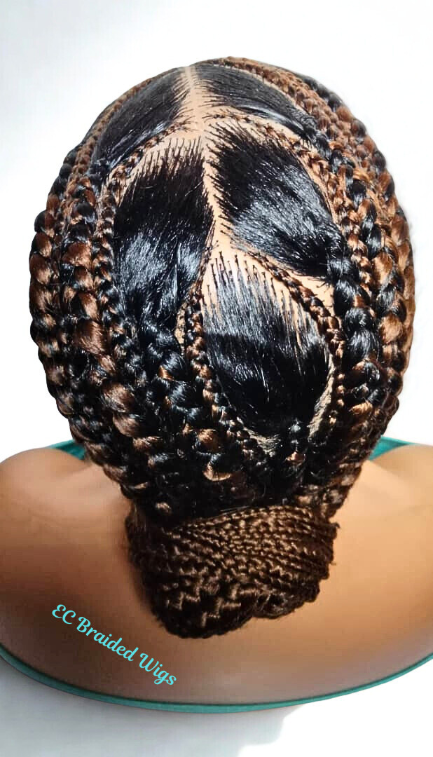 Bun Braided Wig. Natural Brush Cornrow Braids. Full Lace with Baby Hair.