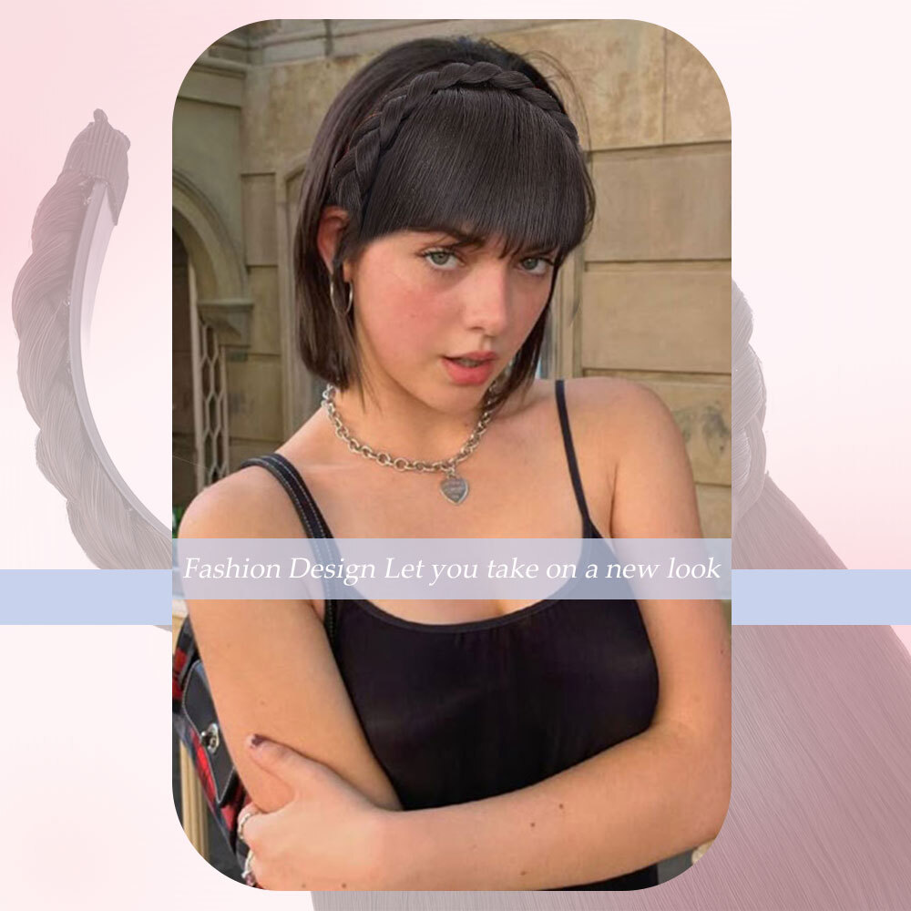 Headband with Bangs Hair Fringe Braid Hairband Chunky Hairpiece Christmas Gift