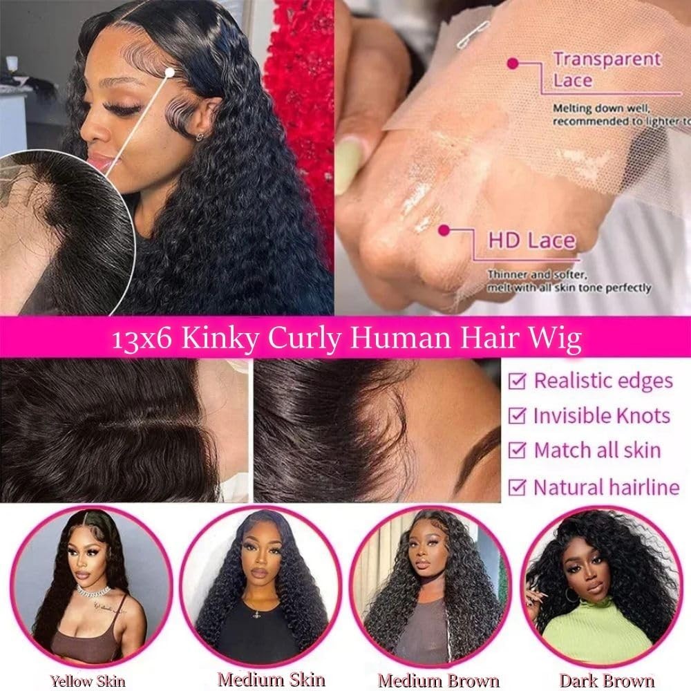 Kinky Curly Lace Front Wig 13×6 HD Frontal 220% Density 18″ Glueless Pre-Plucked