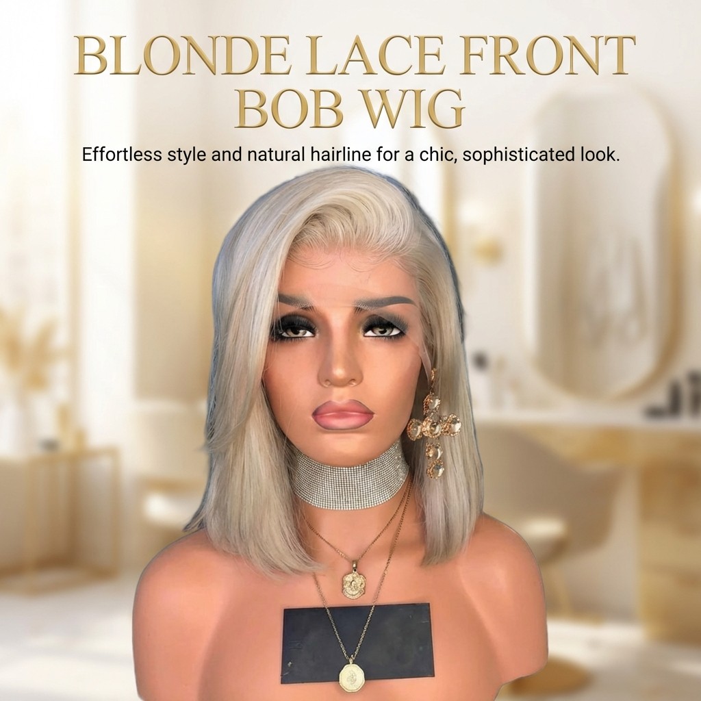 Golden Blonde Short Bob Cut Wig with Middle Part Straight Hair Fashionable Style