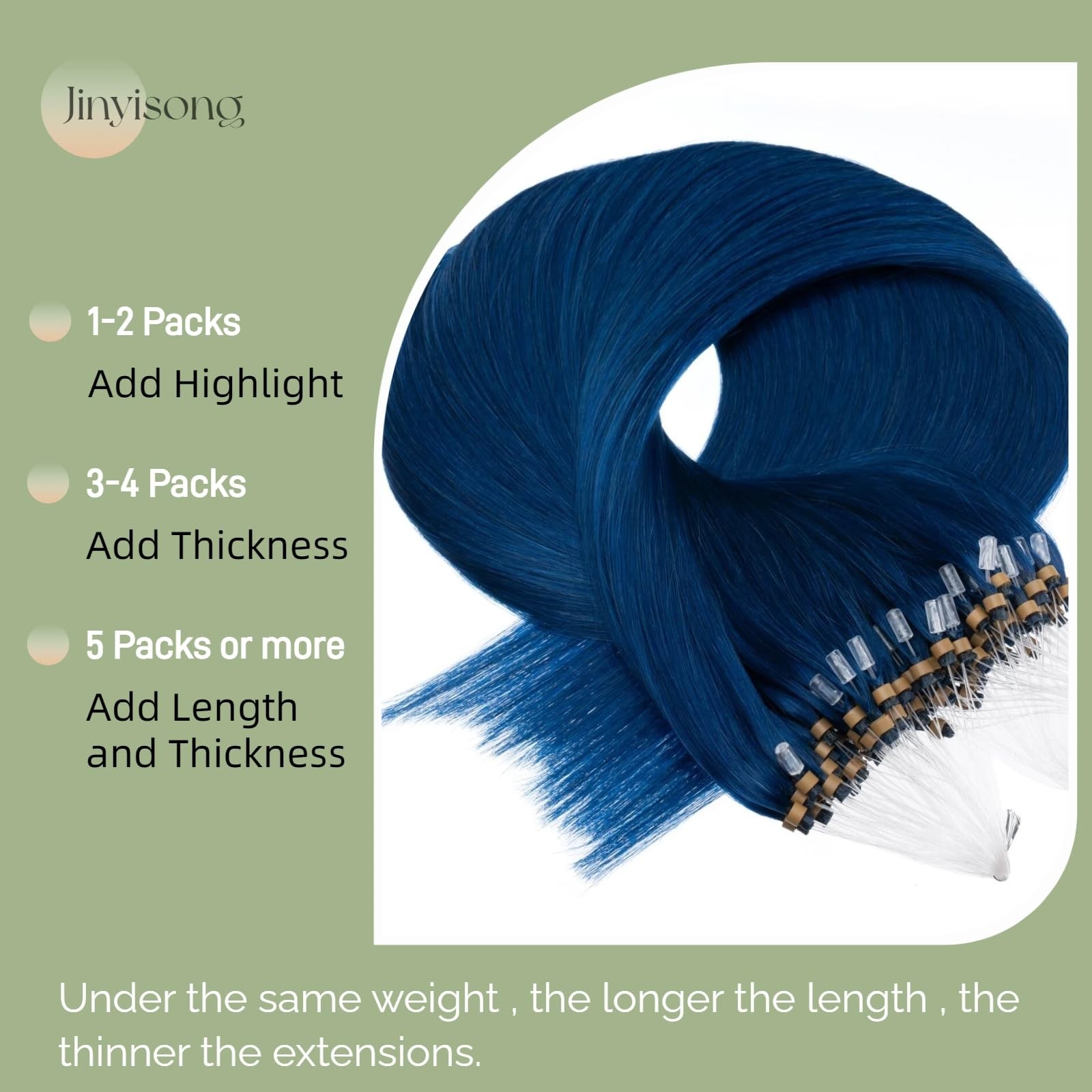 Jinyisong Microlink Hair Extensions Human Hair Blue Color Bead Hair Extensions