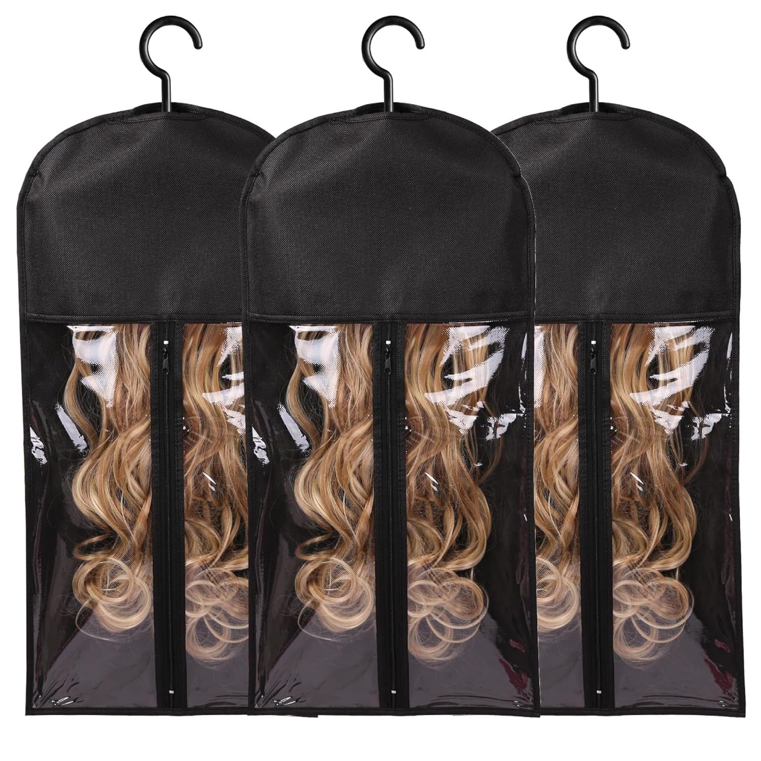 6 PCS Hair Extension Holder Wig Storage Bags with Hanger Wig Holder (Black)