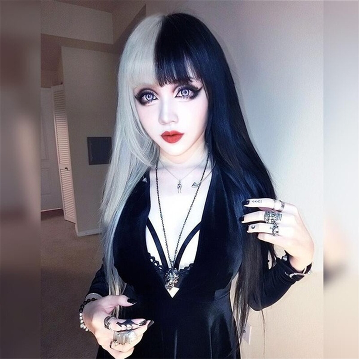 Two-tone Long Straight Hair Japanese Harajuku Wig Lolita Princess Kawaii Woman’s