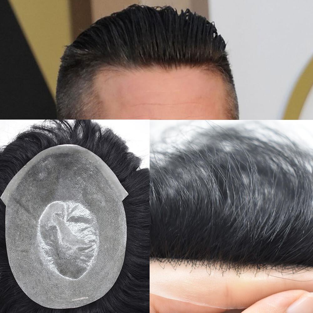 Mens Toupee Hairpiece 0.06mm Thin Skin Invisible V-Loop Poly Pu Hair System Wig