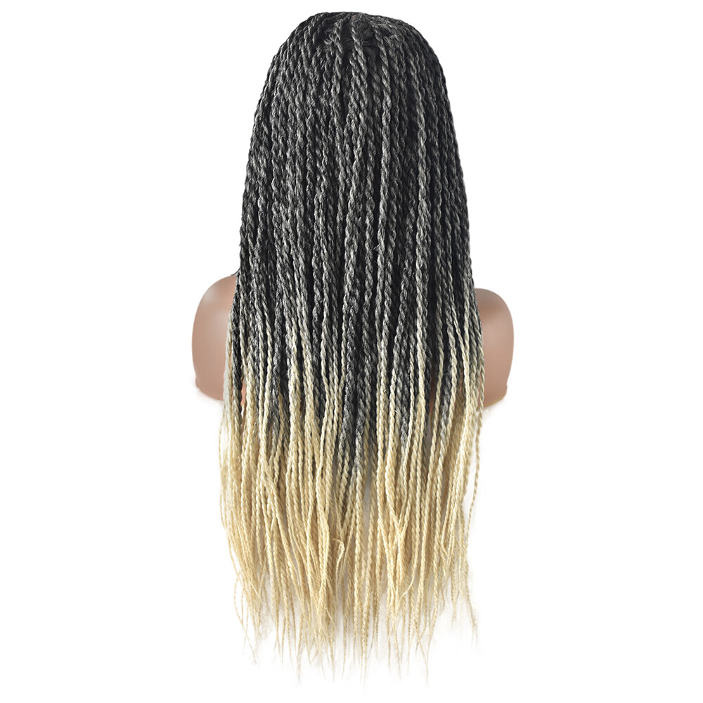 Hand Tied Swiss Lace Front Twist Braids Women Wig Baby Hair Kanekalon Synthetic