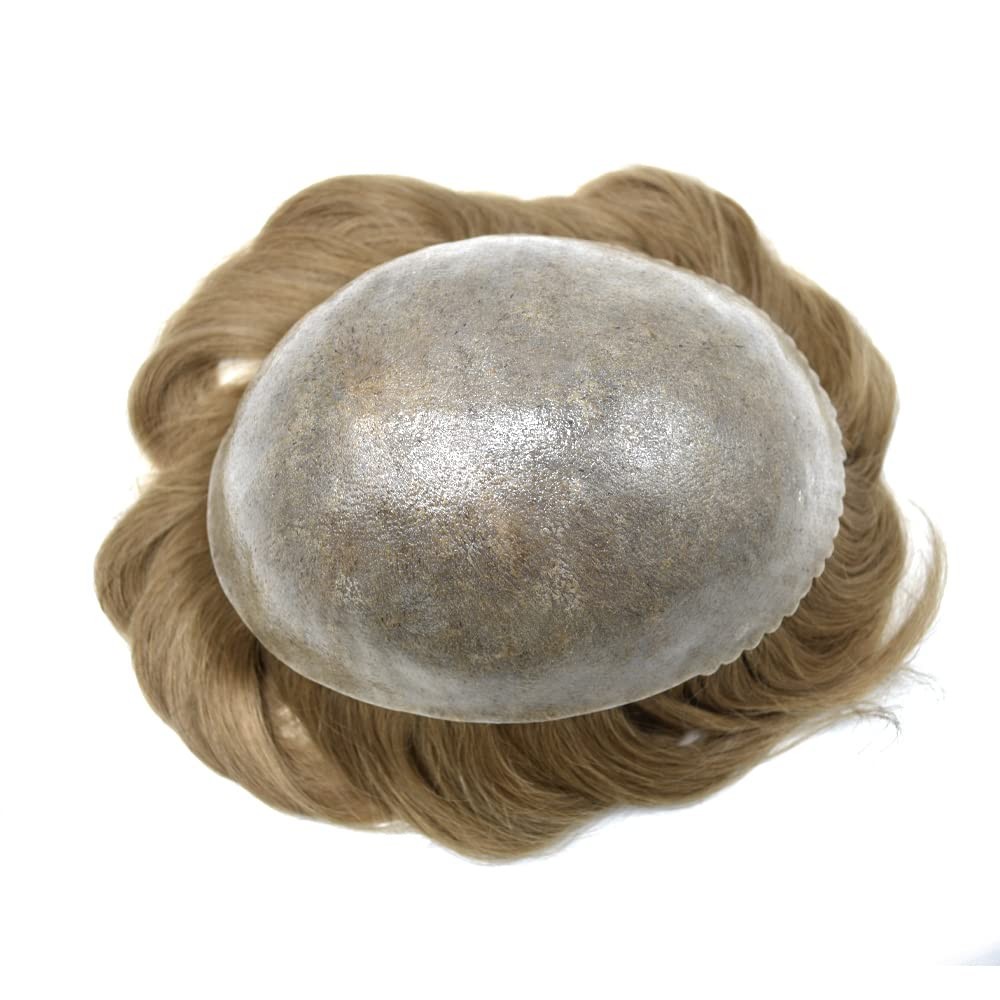 Mens Toupee Human HairSystems Full Poly Thin Skin HairPiece Replacement SystemUS