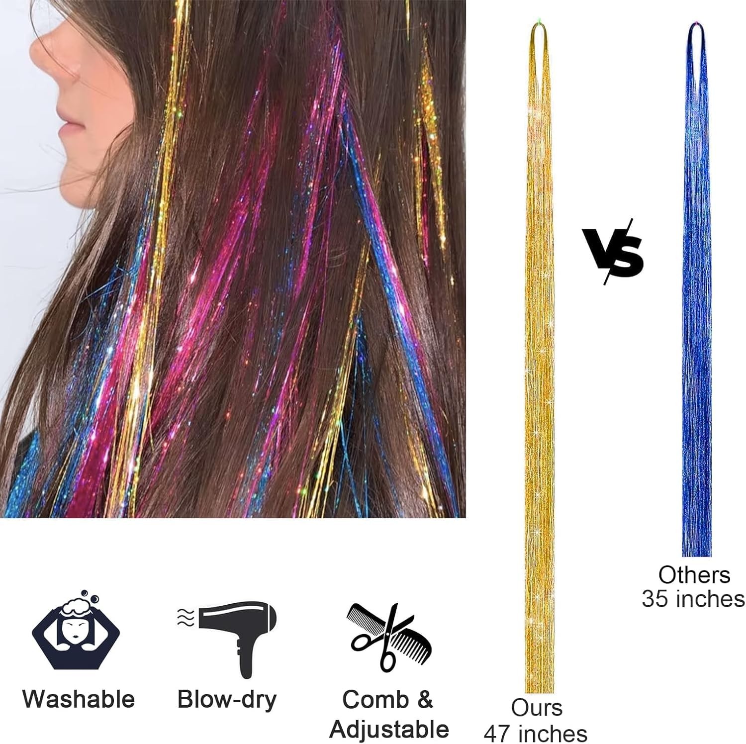 Hair Tinsel Kit with Tools, 16 Colors 3200 Strands 48 Inch, Multicolor