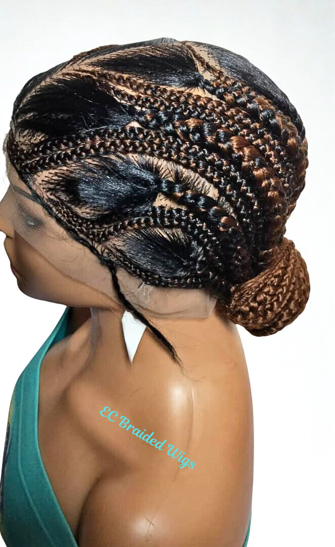 Bun Braided Wig. Natural Brush Cornrow Braids. Full Lace with Baby Hair.