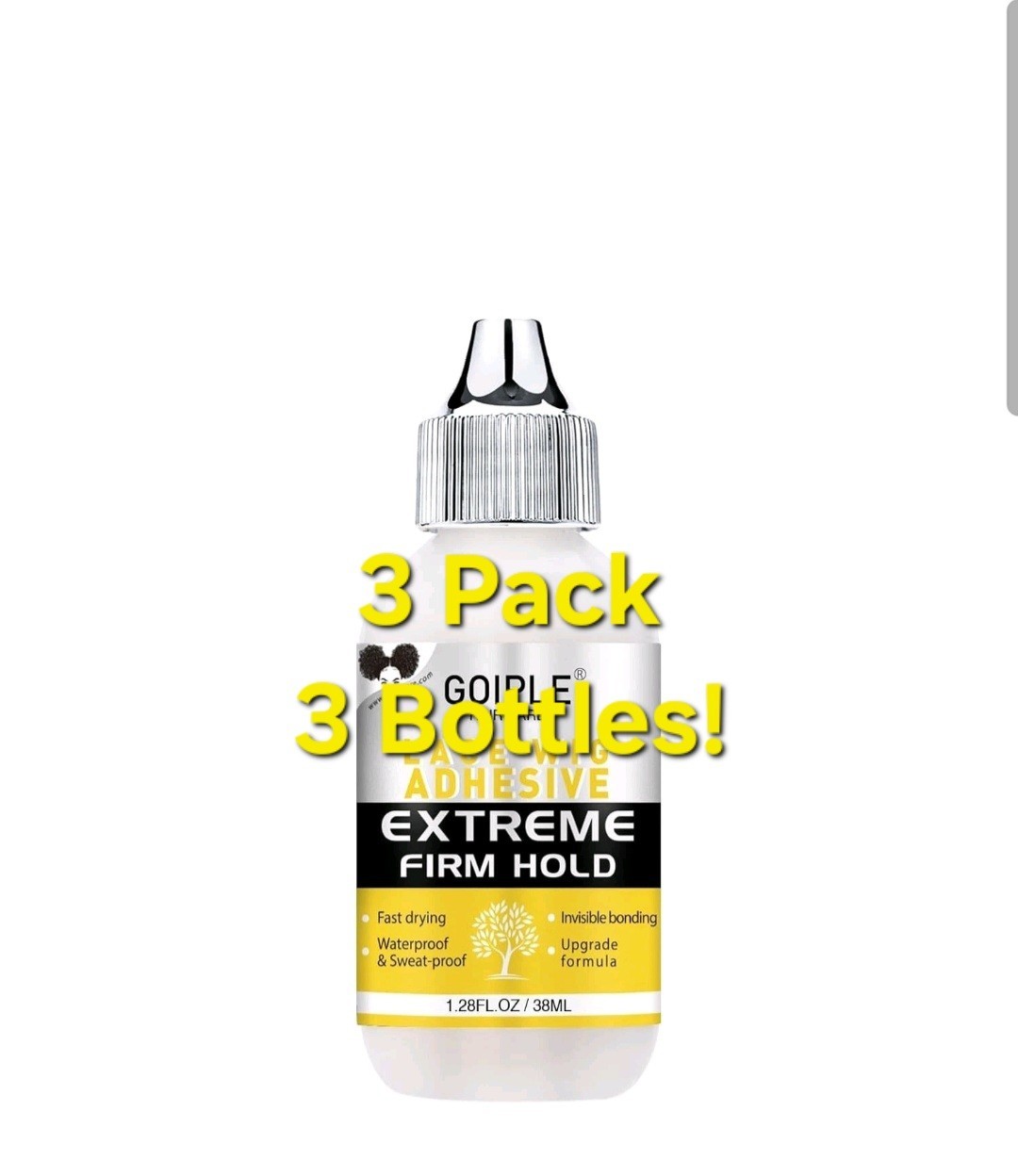 (3 PACK) Goiple Waterproof Lace Wig Glue 1.28 Fl OZ Fast Dry Adhesive for Hair