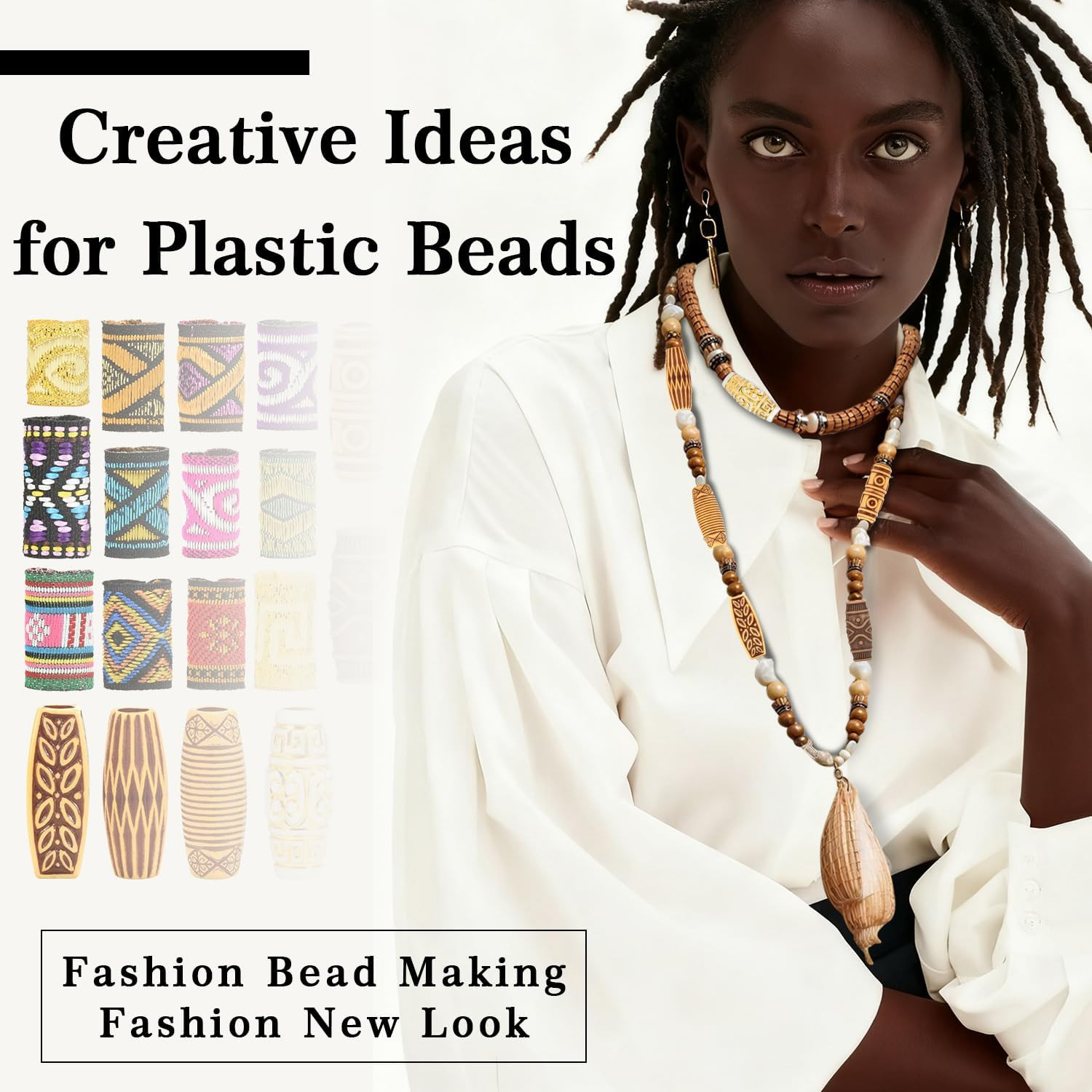 30Pcs Hair Beads for Braids, 18 Plastic + 12 Fabric African Hair Dreadlock Beads