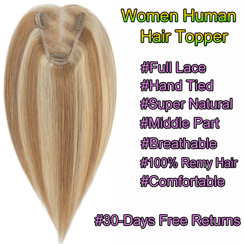 Clip In Hair Topper 100% Real Human Hair Piece Toupee Extensions Full Lace Base