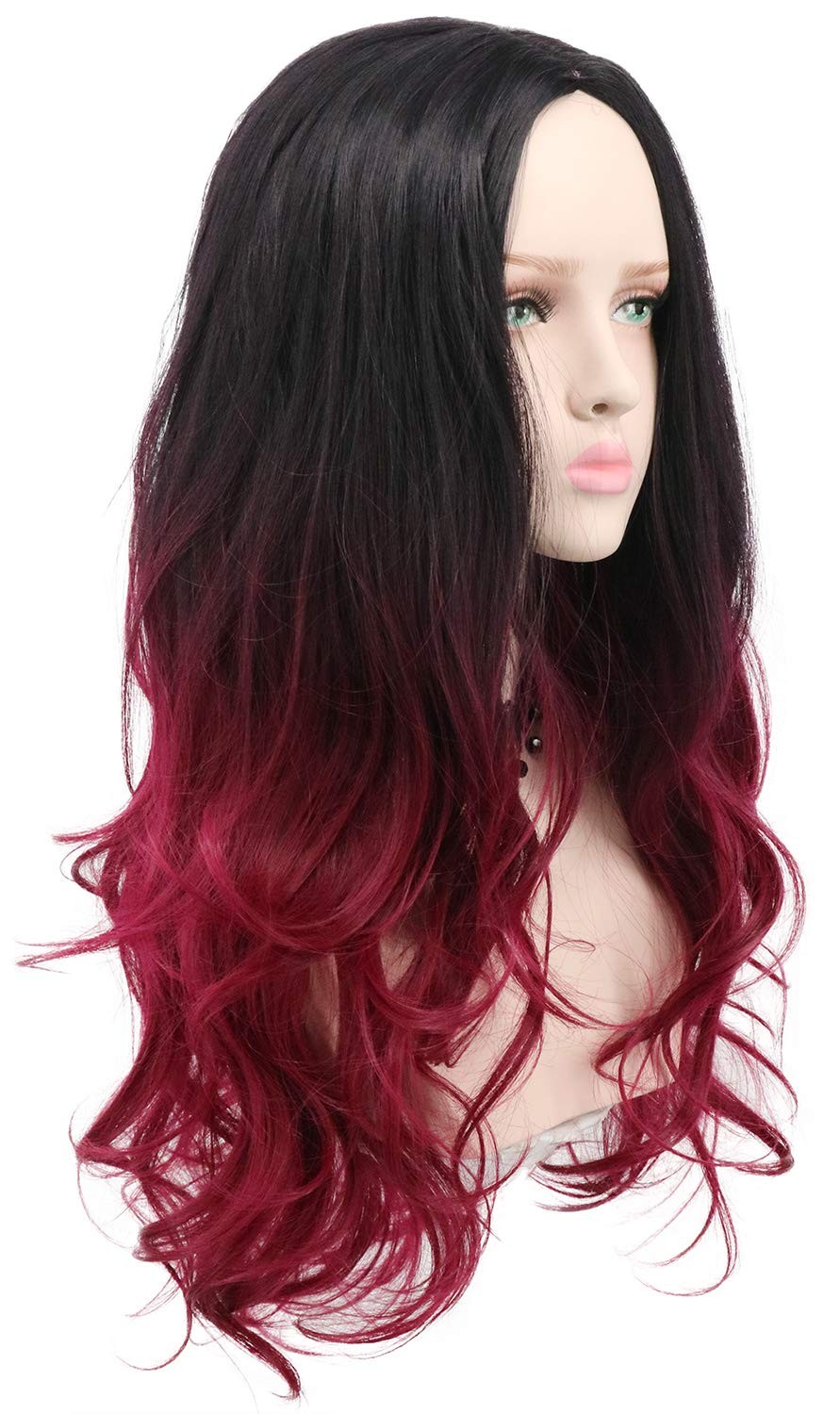 Long Curly Black Red Womens Wig Wavy Ombre Anime Cosplay Wigs Heat Resistant …