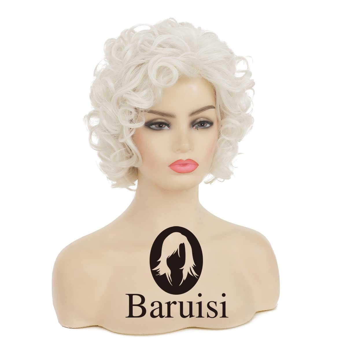Short Curly Cream White Wigs for Women Synthetic Natural Curly Layered Hallow…