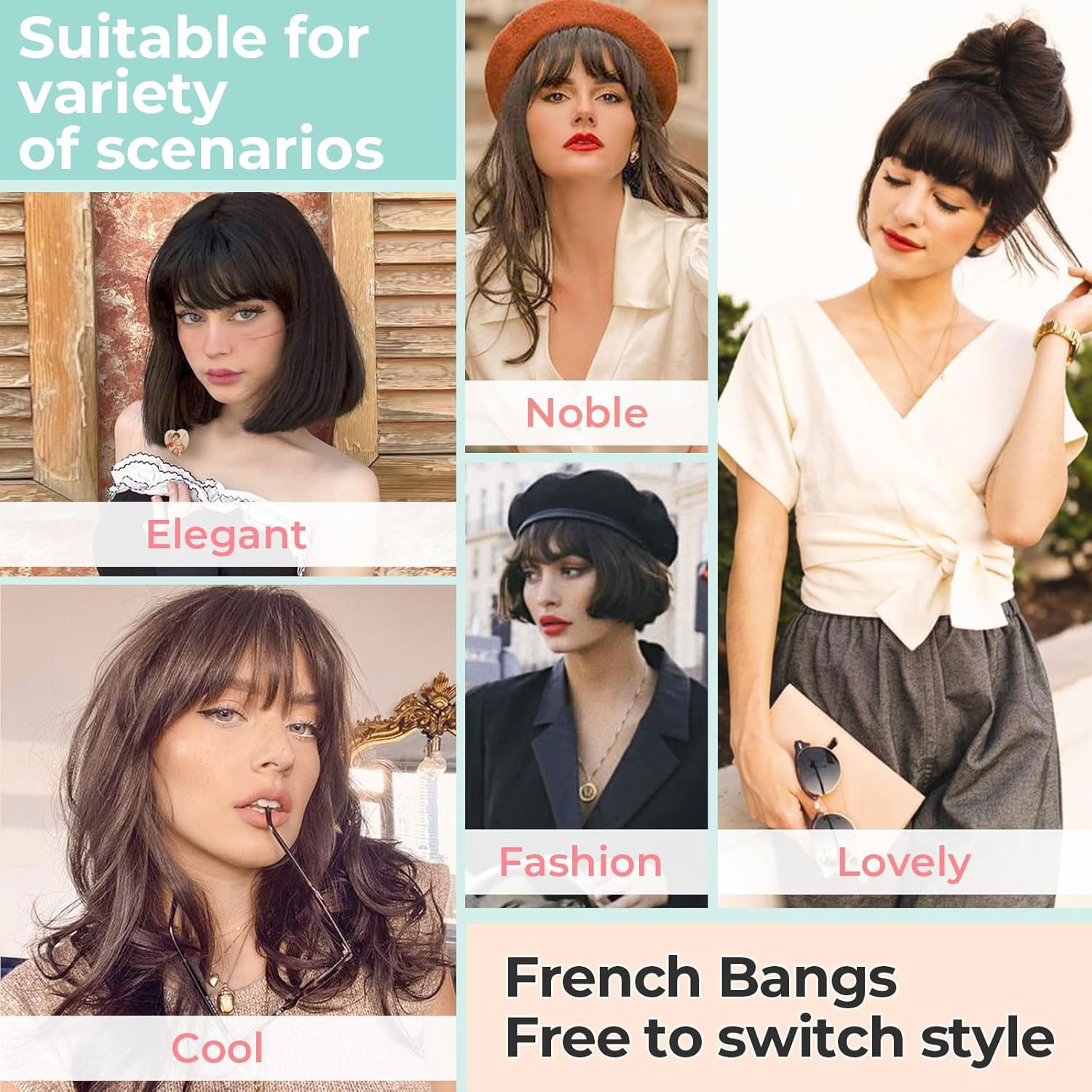 Xmas Thick Neat Bangs AS Human Hair Extensions Clip in Fringe Front Hairpiece US