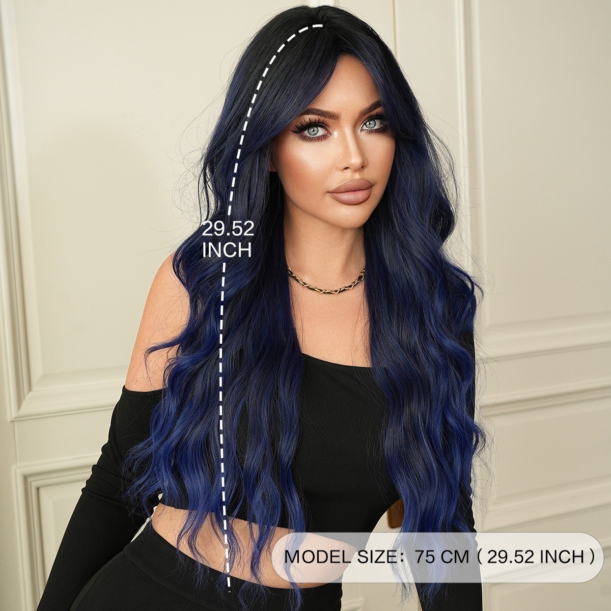 Blue wig with long curly hair wavy and fluffy full head cover with blue wig