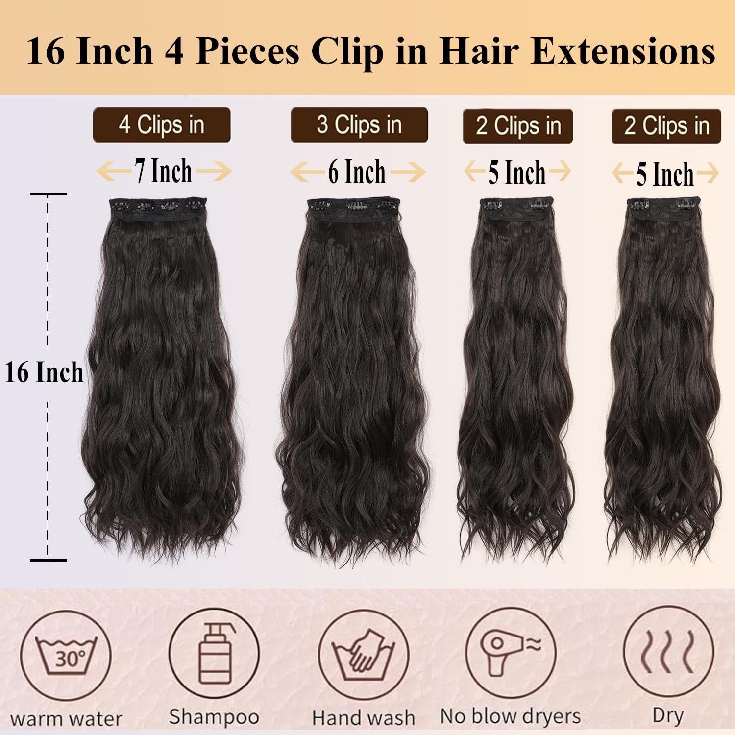 Clip in Hair Extensions 4 Pcs, 16 Inch, 4