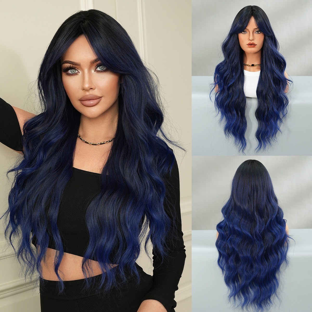 Purple wig woman with long curly hair fluffy deep purple wig full head cover