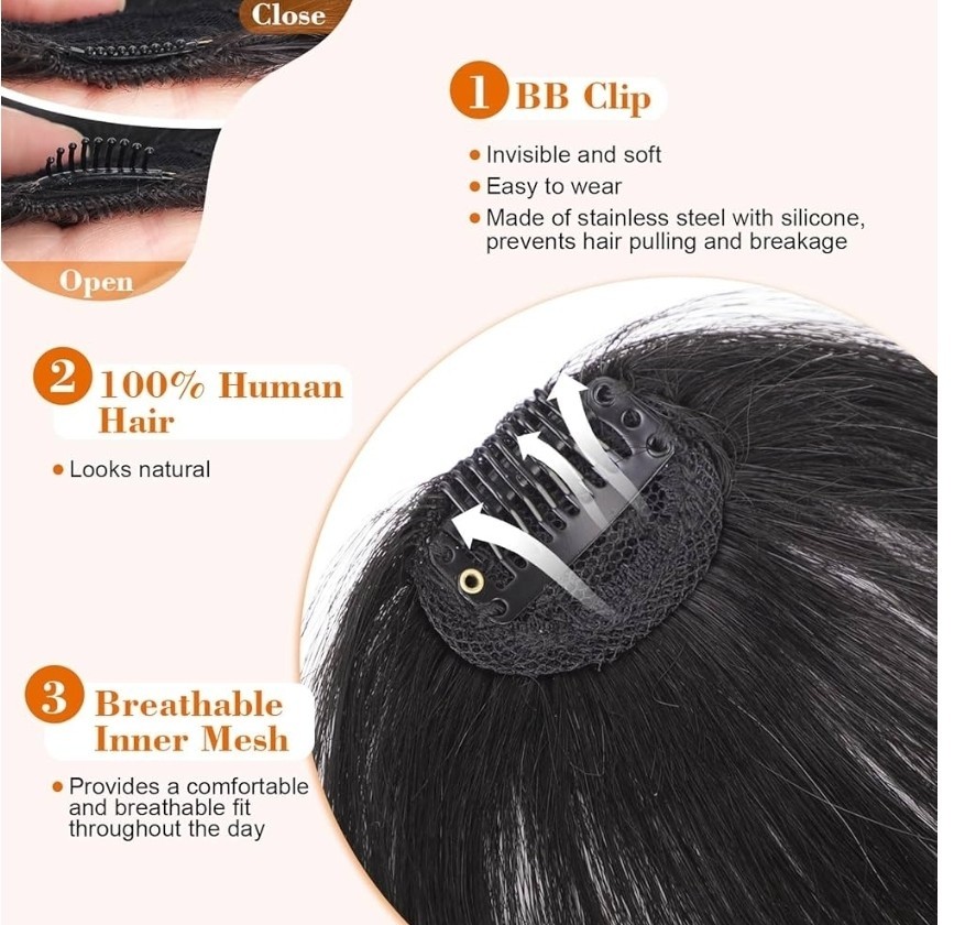 QGZ Clip in Fake Bangs Fringe with Temples Hairpieces 100% Real Human Hair…315
