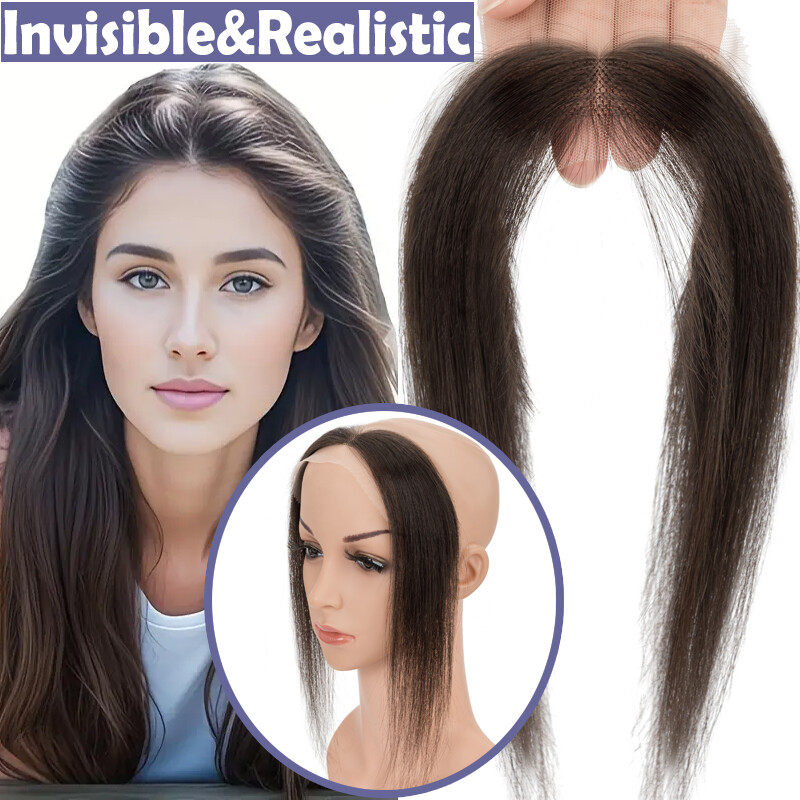 Women Topper REMY 100 Human Hair Toupee Forehead Hairline Lace Base Skin Thin 8A