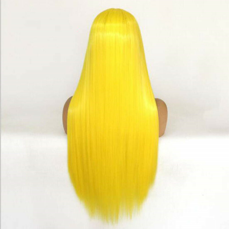 Lace Front Yellow Wig 24In Long Straight Yellow Wig for Women Cosplay Party Wear