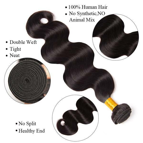 Ustar Virgin Human Hair Body Wave 3 Bundles with Free Part Lace Closure