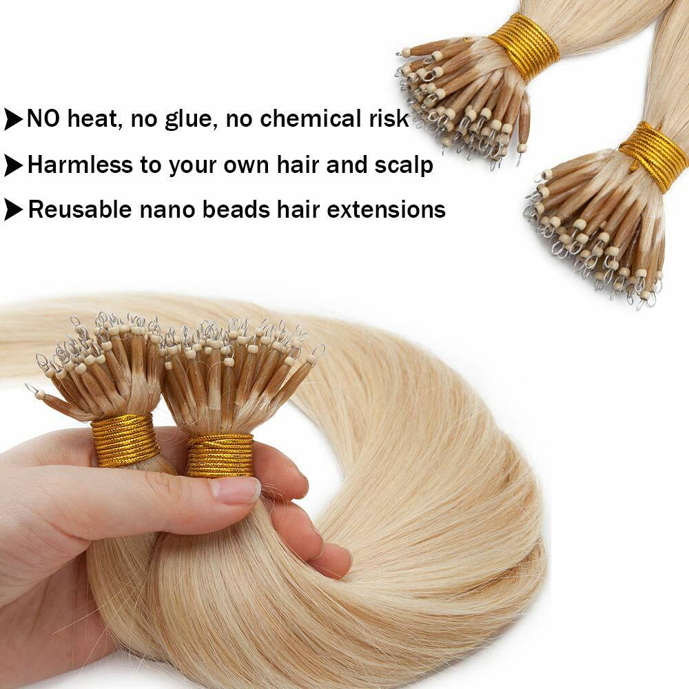 Pre Bonded Nano Bead Ring Link Remy Human Hair Extensions Balayage Ombre Blonde