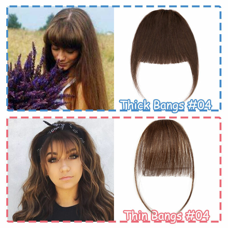 Thick/Thin Fringe Bangs 100% Remy Human Hair Extensions Clip In Hairpiece Brown