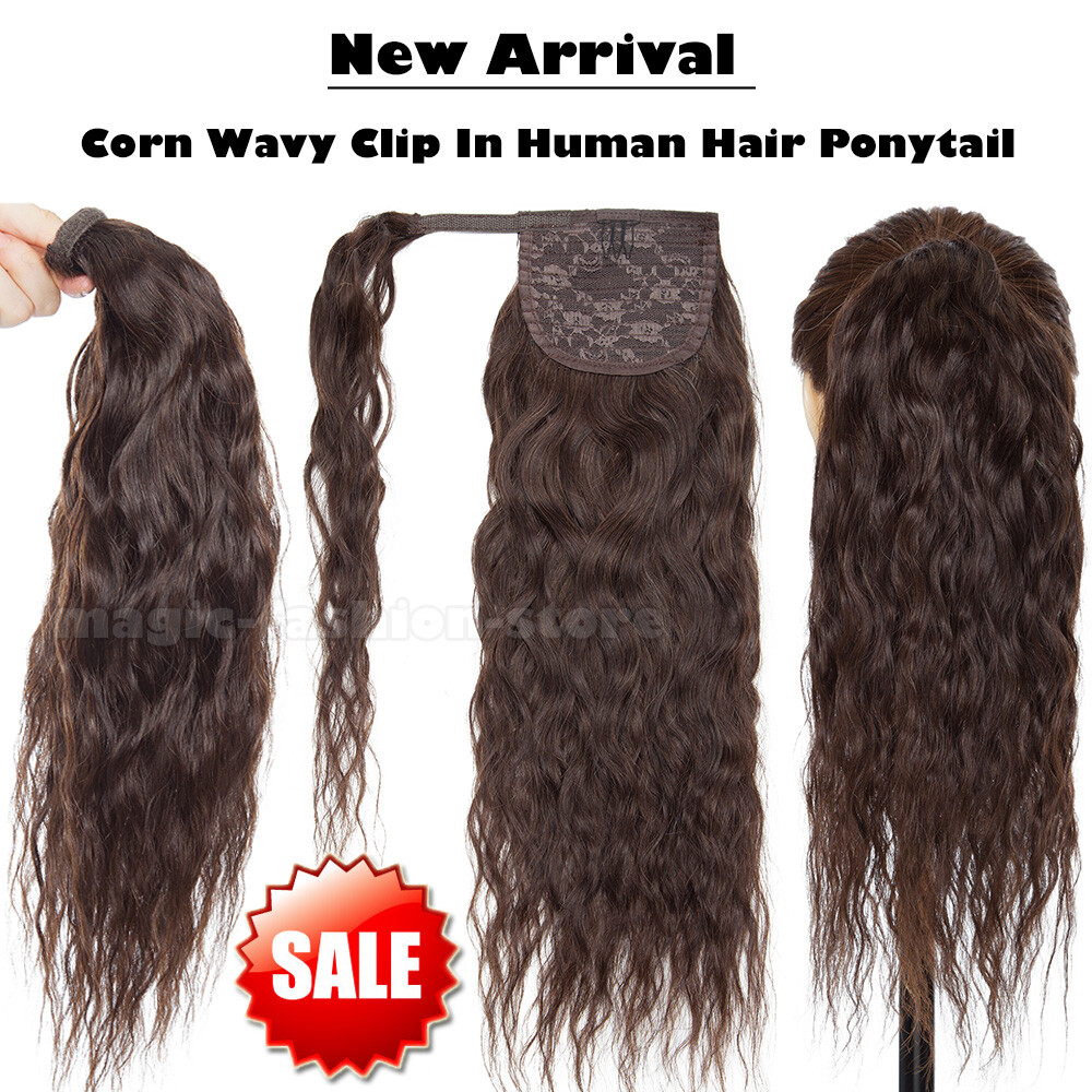FULL Soft 100% Human Hair Ponytail Clip In Remy Wrap Pony Tail Extensions Thick