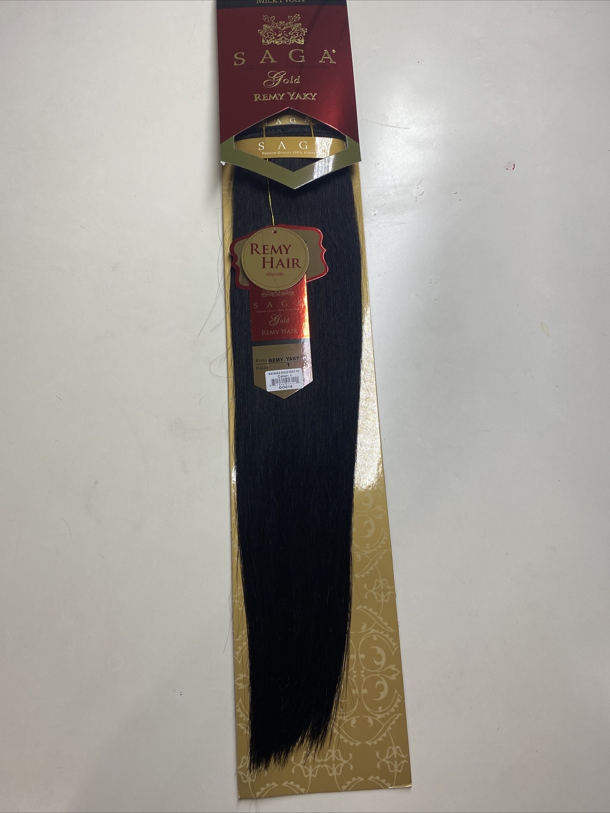 SAGA GOLD YAKY 16″_#1_100% HUMAN REMY HAIR WEAVE STRAIGHT EXTENSION