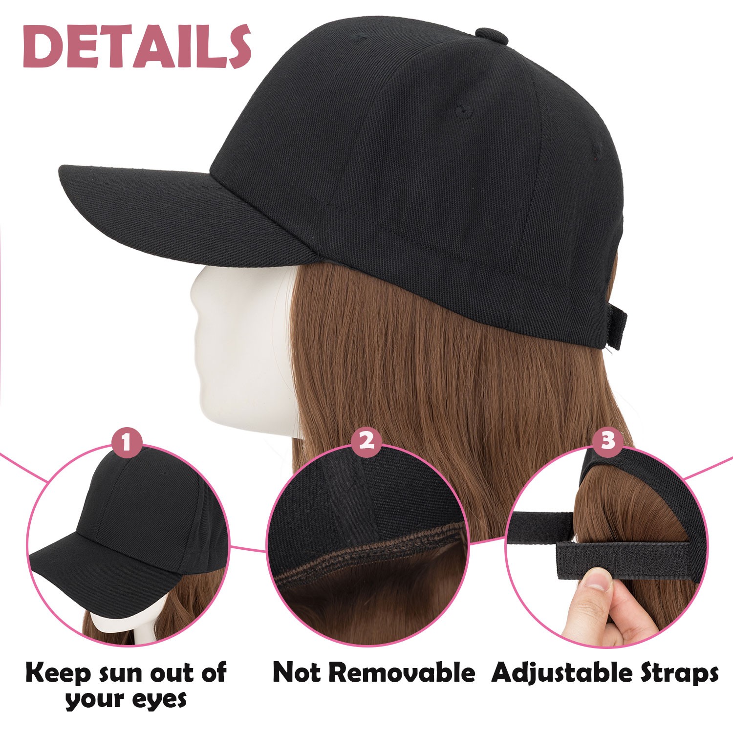 Instant Style 16″ Body Wave Cap Wig Adjustable Baseball Hat with Attached Hair M
