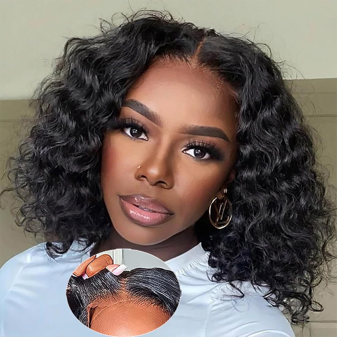 Wear and Go Glueless Deep Wave Bob 4×4 Lace Closure Wig 12 Inch