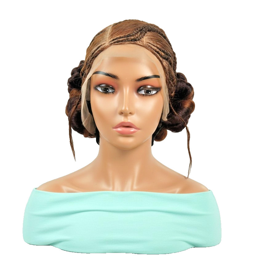 Natural Brush Braids Cornrow Bun Braided Wig. Full Lace Cap with Baby Hair