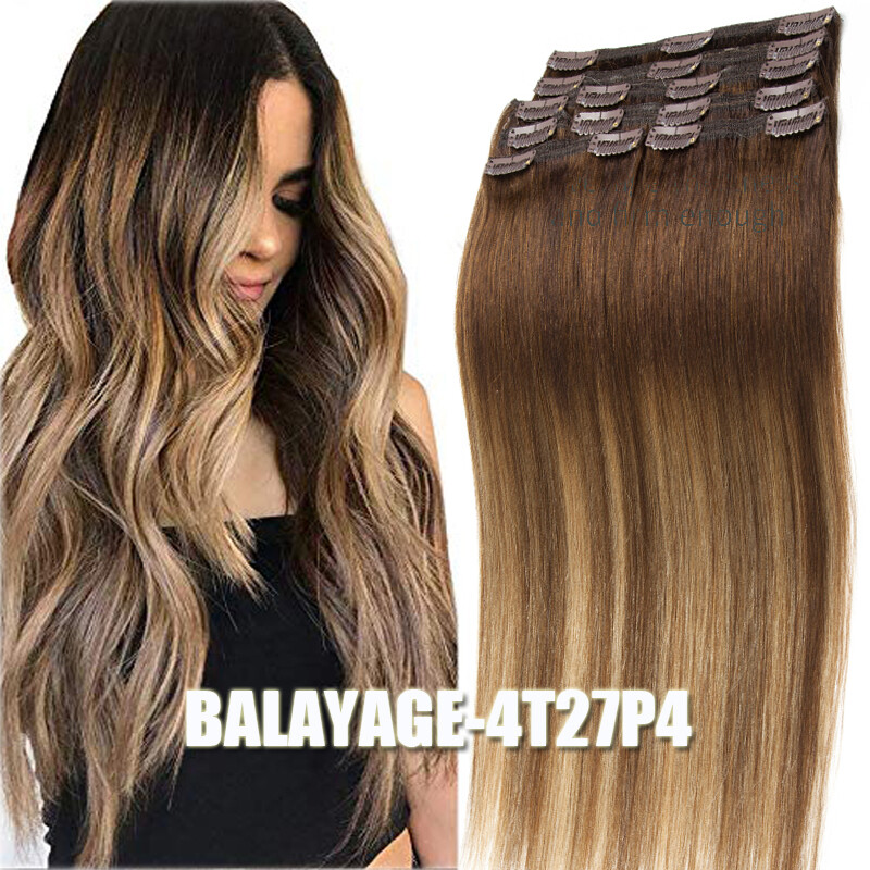 BODY WAVE double weft Clip In Virgin Human Hair Extensions Full Head Thick 170G+