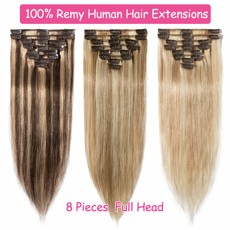 CLEARANCE Highlight Human Hair Seamless Clip in Remy Hair Extensions Full Head a