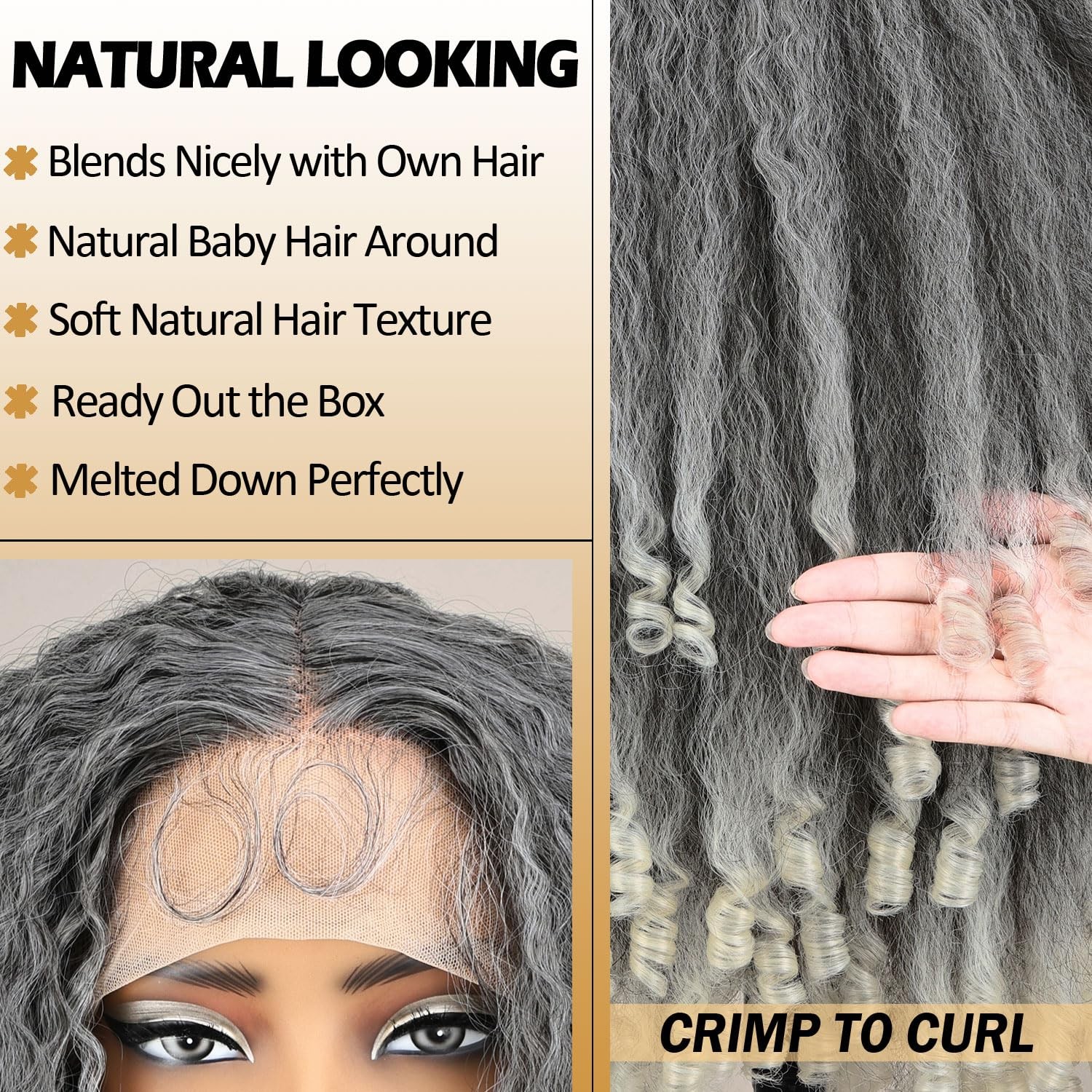 Afro Kinky Straight Lace Front Grey Wig 20 Inch T Part Salt and Pepper Wigs f…