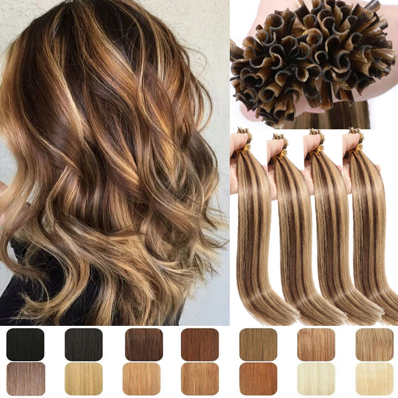 Remy Nail U Tip 100% Human Hair Extensions Fusion Keratin Pre Bonded Balayage US