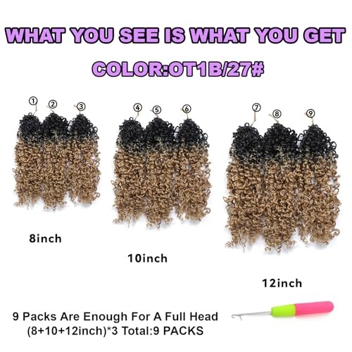 9 packs Yanky Twist Crochet Hair – 8 10 12 Inch (Pack of 9) OT1B/27#
