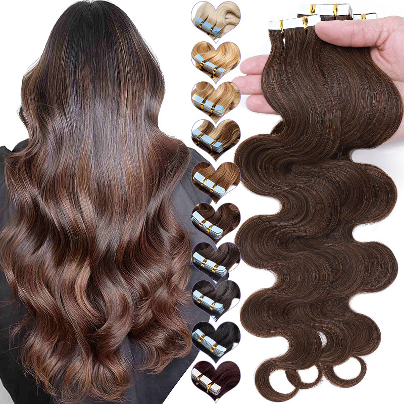 CLEARANCE Curly Wavy Tape in Real Remy Human Hair Extensions Skin Weft 10-40PCS