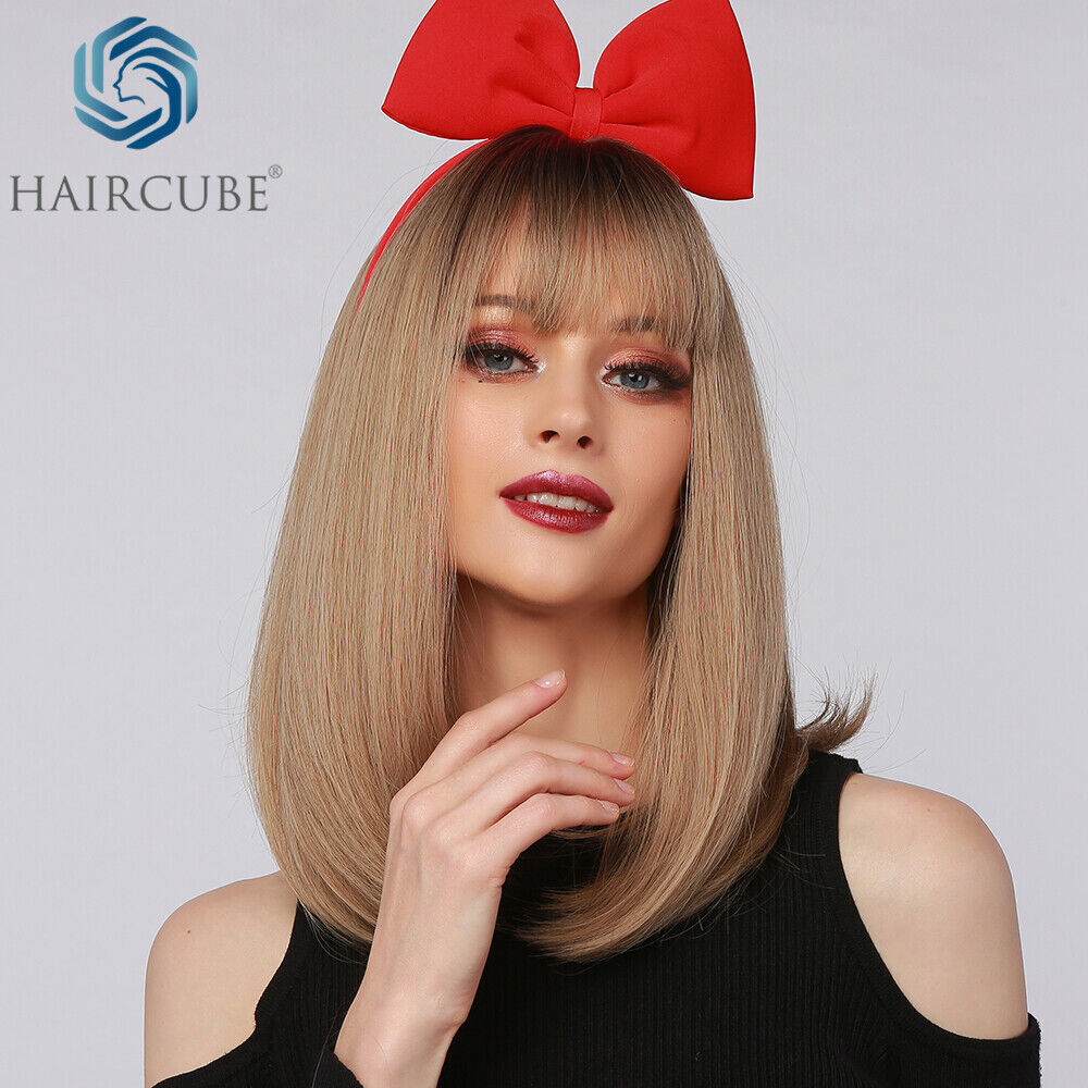 Short Bob Brown Blonde Natural Straight Hair Wigs Cosplay Costume Women Daily US
