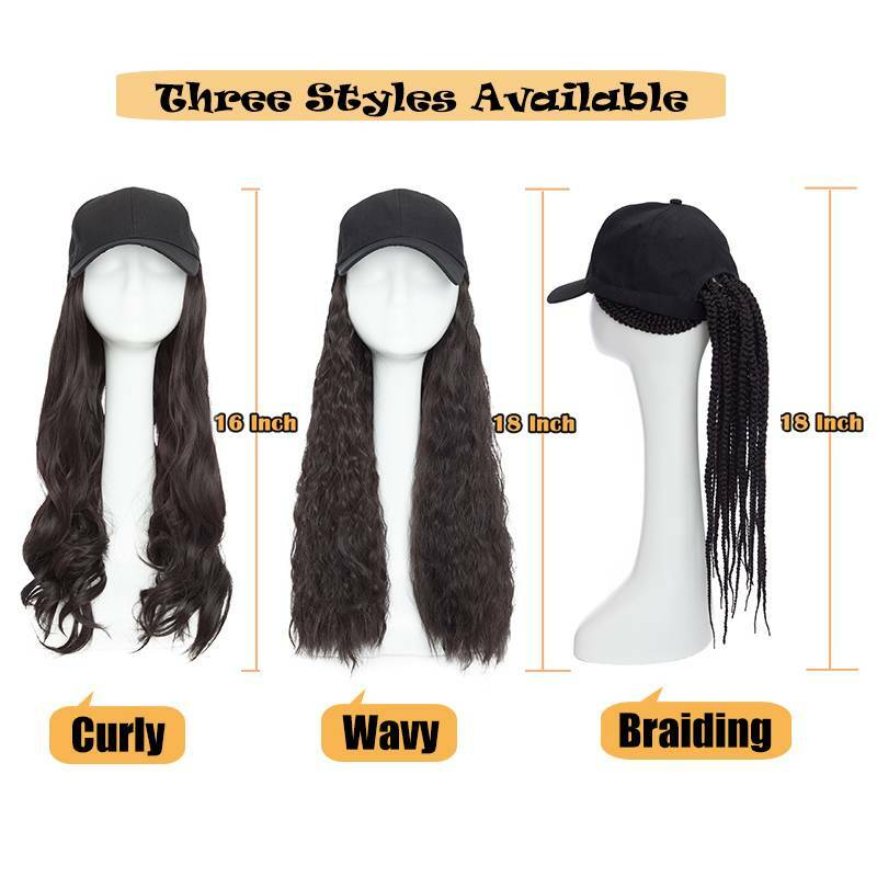 US Women Baseball Cap with Synthetic Wig Long Wavy Full Wigs Hat for Natural Use