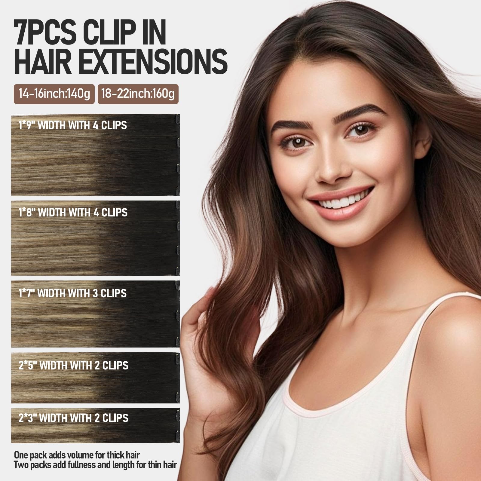 Vinbao Hair Extensions Clip In Human Hair Black Roots To Brown 140G 16 Inch