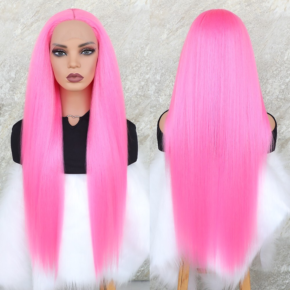 Glueless Synthetic 32inch Long Straight Lace Front Wigs Pre Plucked Women Party