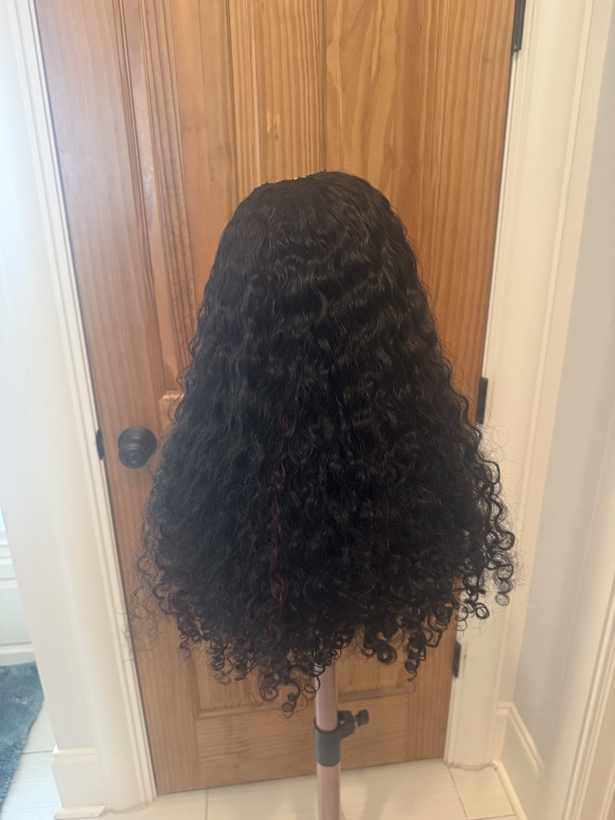 24” Custom Raw Burmese Curly U-Part Wig – Black w/ Red Highlights – New