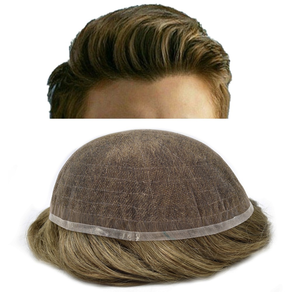 Men Toupee Hairpiece Full French LACE Basement Wig Human Hair Replacement System