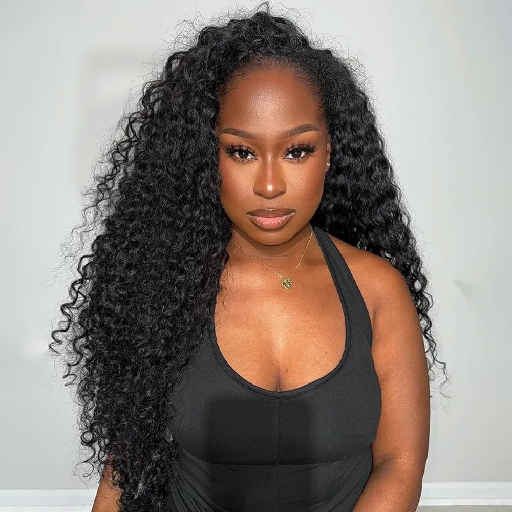 Water Wave Half Wig 22″ Human Hair – Beginner Friendly, Glueless, Clip-In, Natur